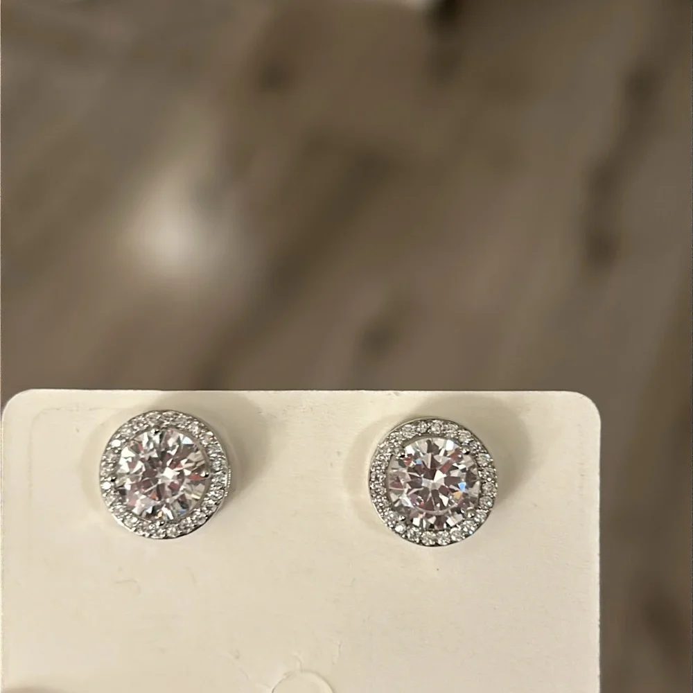 Elegant Cubic Zirconia Crystal Silver Stud Earrings